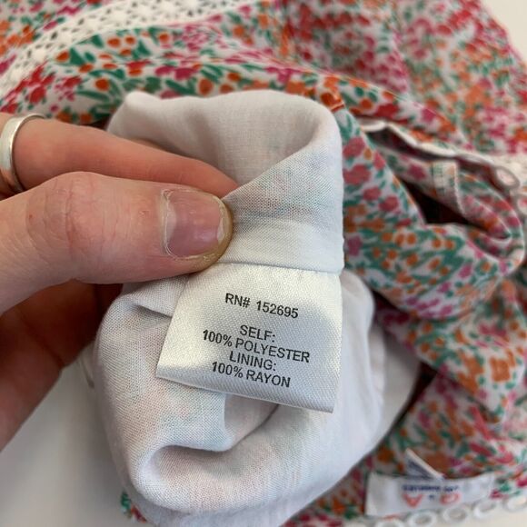 Q + A Cap Sleeve Smocked Mini Dress Womens S Small Ditsy Pink Floral Tiered Lace - Picture 8 of 10